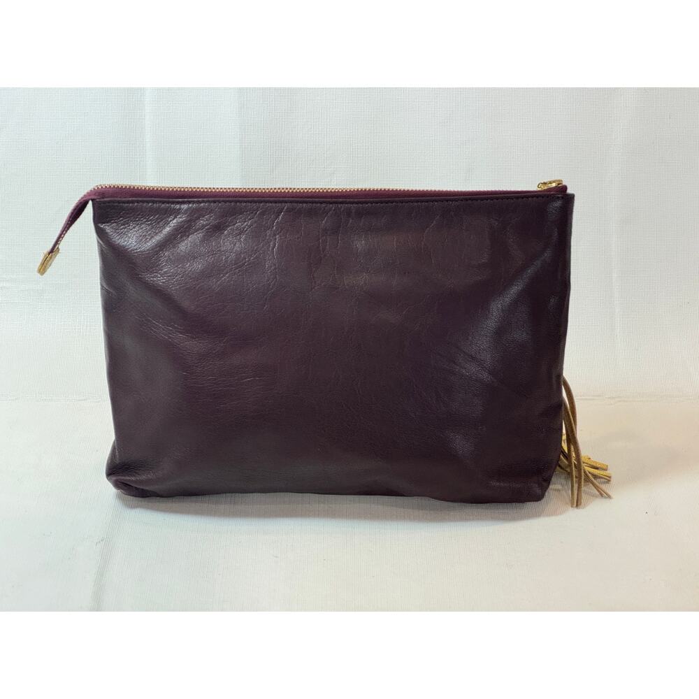 Figue Burgundy Leather Clutch Handbag Gold Tassel Logo With Dust Bag - Picture 2 of 9